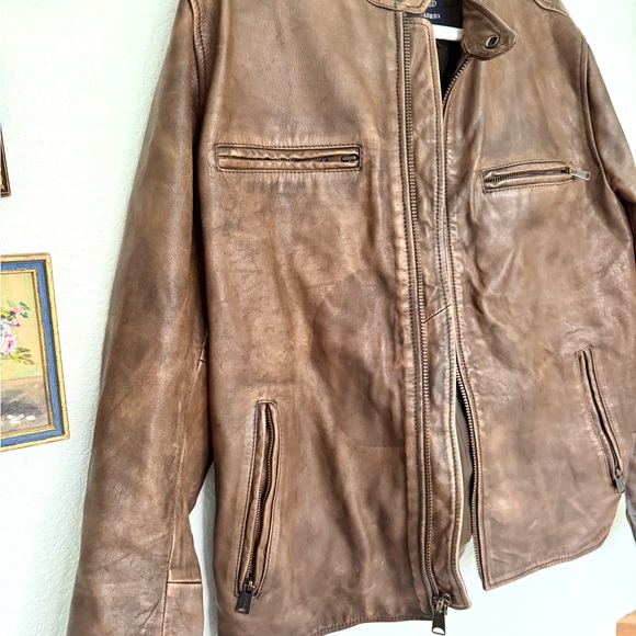-sold- Lucky Brand Washed Leather Bonneville Jacket Moto Biker Distressed Size M - Picture 4 of 7